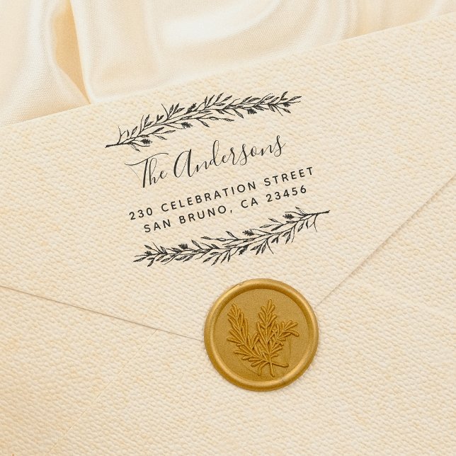 Tampons Encreurs Script rustique | Adresse de retour botanique pers (Créateur téléchargé)