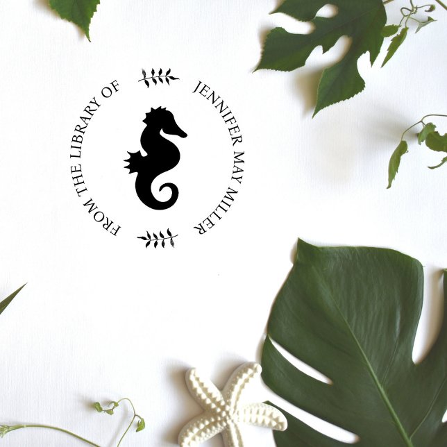 Tampons Encreurs Seahorse Marine Moderne Élégante Bibliothèque Livr (Créateur téléchargé)