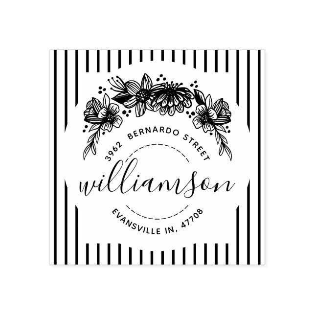 Tampons Encreurs Shabby Chic Trendy Floral & Stripes Nom et adresse (Impression)