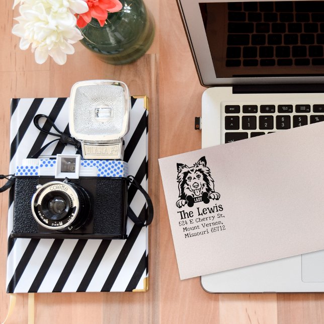 Tampons Encreurs Shetland Sheepdog Chien, adresse de retour, (Créateur téléchargé)