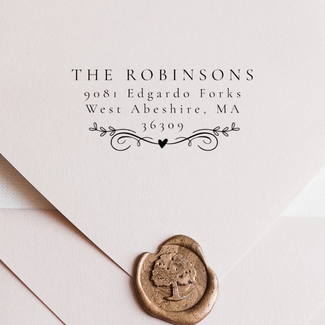 Tampons Encreurs Simple Elegant Botanical Heart Nom et adresse (Créateur téléchargé)