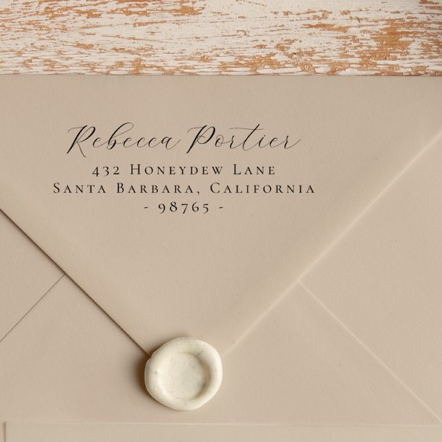 Tampons Encreurs Simple élégante calligraphie Adresse de retour min (Simple Elegant Calligraphy Minimal Return Address Rubber Stamp)