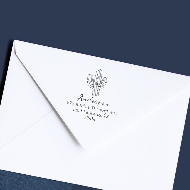 Tampons Encreurs Simple Hand-drawn Cactus Script Return Address (Créateur téléchargé)