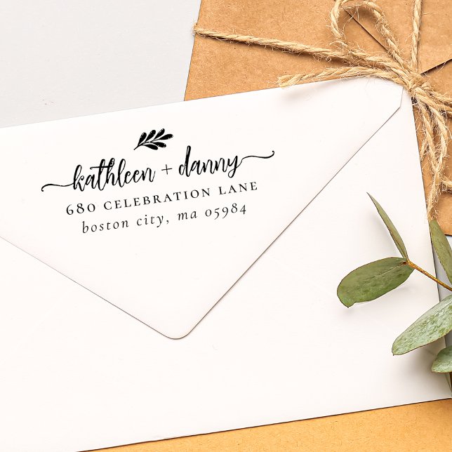 Tampons Encreurs Simple Modern Green Adresse Mariage de Couple (Simple Modern Greenery Couple's Wedding Address Rubber Stamp)