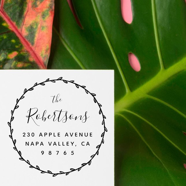 Tampons Encreurs Simple Rustic Wreath & Family Name Adresse de reto (Créateur téléchargé)