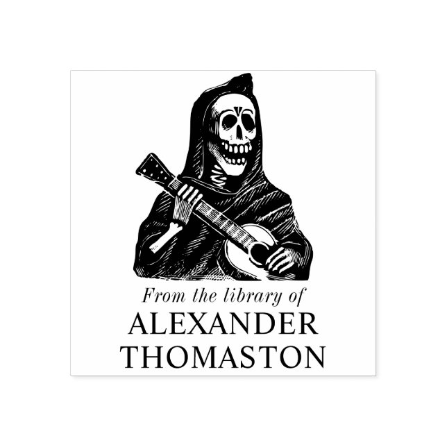 Tampons Encreurs Squelette gothique Jouer Guitare Bibliothèque Nom  (Impression)