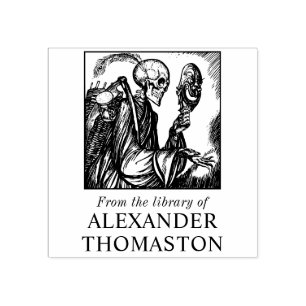 Tampons Encreurs Squelette gothique tenant Masque Bibliothèque Nom 