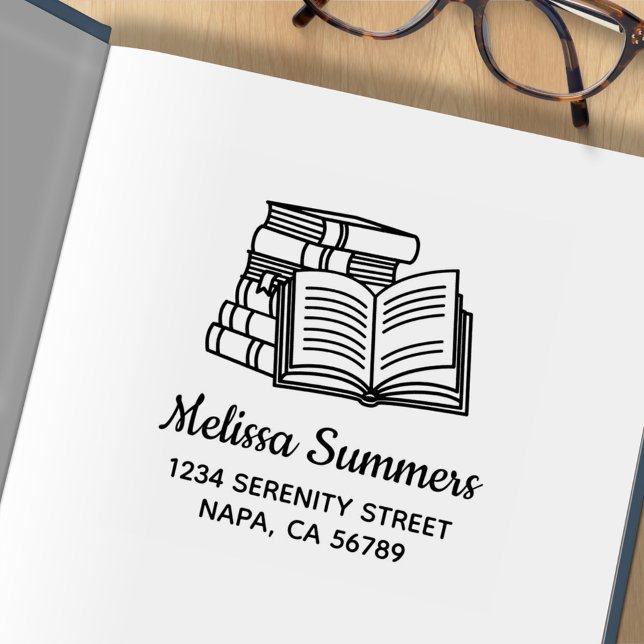 Tampons Encreurs Stack of Books and Open Book Address (Créateur téléchargé)