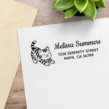 Stretching Tabby Cat Return Address