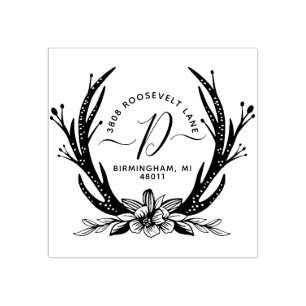 Tampons Encreurs Style vintage Cornes Antler Fleurs Florales Monogr