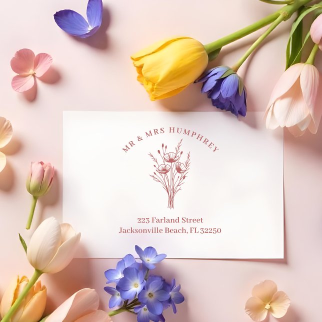 Tampons Encreurs Stylish Romantic Poppies Wildflowers Bouquet (Modern Stylish Romantic Poppies Wildflowers Bouquet Address Rubber Stamps)