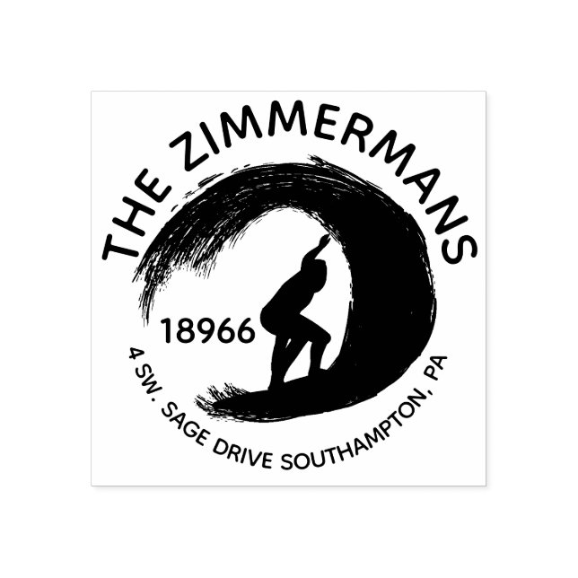 Tampons Encreurs Surf circulaire personnalisé Vagues Nom de famille (Impression)