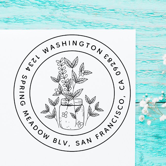 Tampons Encreurs Sweet Floral Mason Jar Round Family Adresse de ret (Créateur téléchargé)