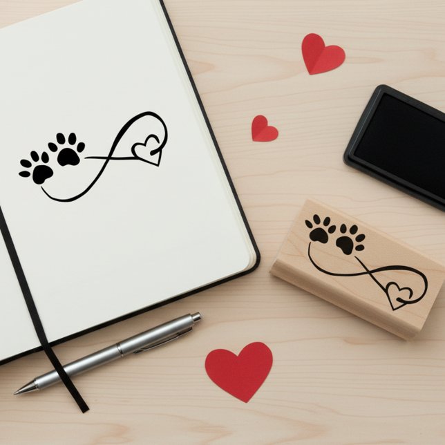 Tampons Encreurs Symbole infini avec cœur et empreintes de pattes t (Infinite love, one stamp at a time 🐾♥)