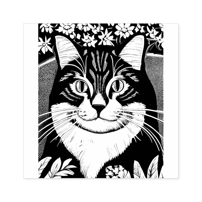 Tampons Encreurs Tabby Cat entouré de fleurs (Impression)