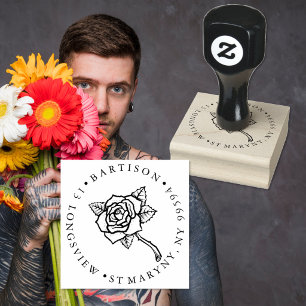 TAMPONS ENCREURS TATOUAGE ROSE RONDE ADRESSE DE RETOUR