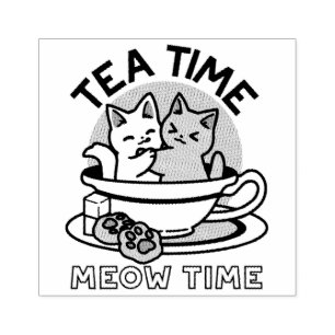 Tampons Encreurs Tea Time Meow Time - Cute Cat and Tea Design