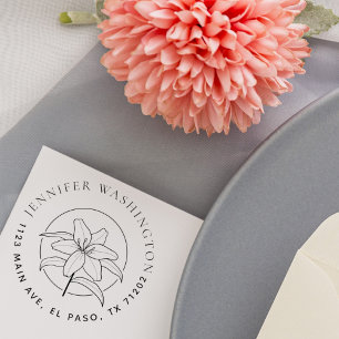 Tampons Encreurs Tendance Lily Floral Nom rond Adresse de retour