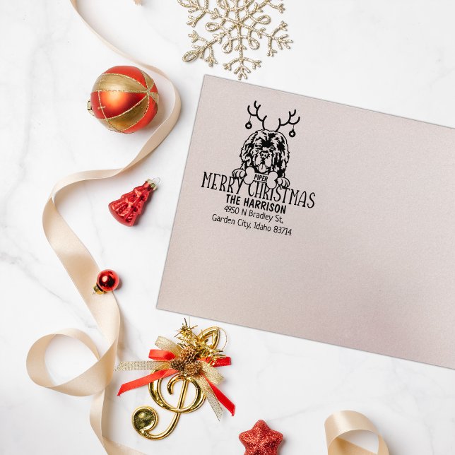 Tampons Encreurs Terre-Neuve Chien Noël Adresse de retour (Créateur téléchargé)