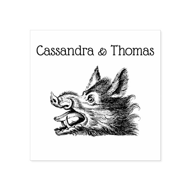 Tampons Encreurs Tête vintage de sanglier Dessin BW (Impression)