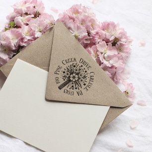 Tampons Encreurs Timbre D'Adresse De Retour Arrondi Avec Fleurs En 