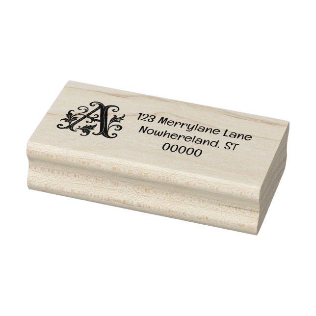 Tampons Encreurs Timbre d'art en bois initial A avec adresse. (Tampon)