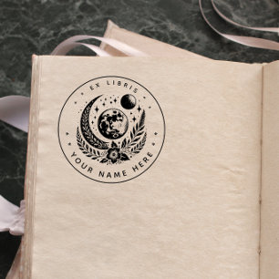 Tampons Encreurs Timbre de lune florale ronde ex libris