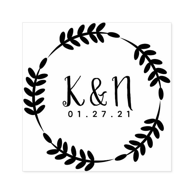 Tampons Encreurs Timbre de mariage logo initial feuilles circulaire (Impression)