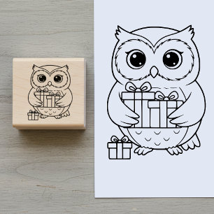 Tampons Encreurs Timbre en bois de chouette mignonne avec cadeaux