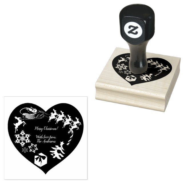 Tampons Encreurs Timbre en bois de forme coeur de rennes de père No (Tamponné)