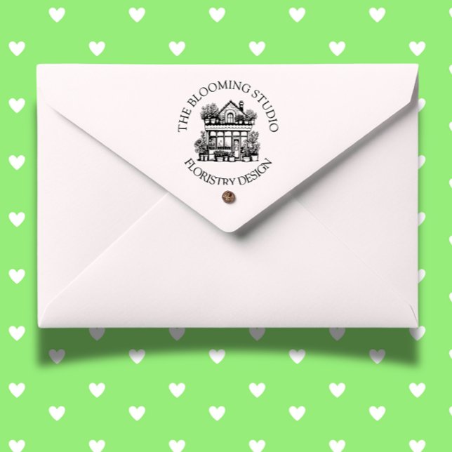 Tampons Encreurs Timbre en caoutchouc sur le devant du magasin de f (Personalize your crafts or business with a charming Flower Storefront Rubber Stamp.)