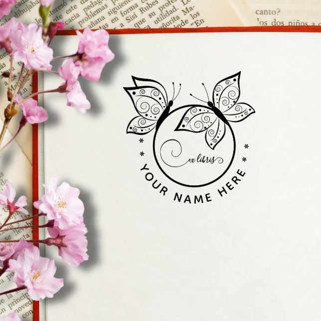 Tampons Encreurs Timbre ex libris papillon circulaire (Créateur téléchargé)