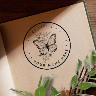Tampons Encreurs Timbre ex libris rond papillon floral