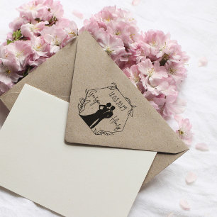 Tampons Encreurs Timbre pour mariage Hexagon avec Silhouette Couple