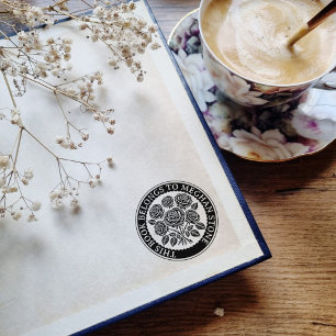 Tampons Encreurs Timbre Retro Exlibris Avec Roses Pour Bibliothèque