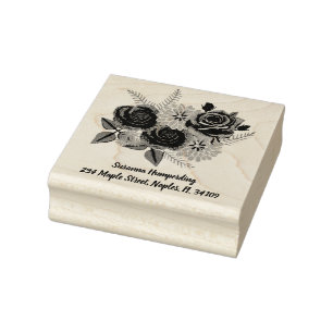 Tampons Encreurs Timbres en bois de roses et dahlias avec adresse