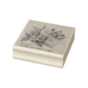Tampons Encreurs Timbres en bois de roses et dahlias avec adresse