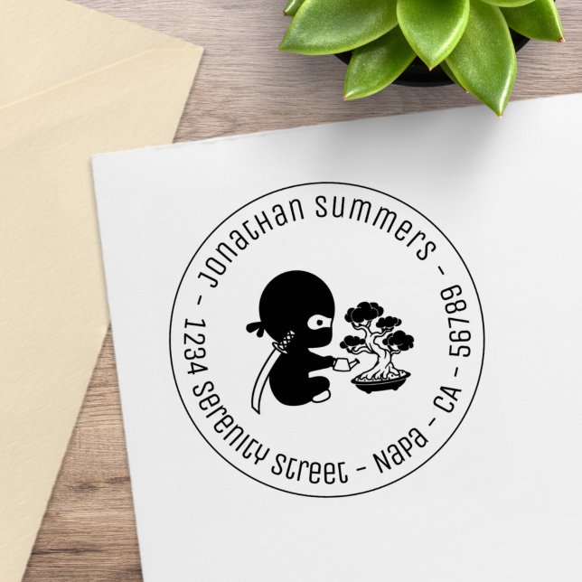 Tampons Encreurs Tiny Ninja Watering Bonsai Tree Round Address (Créateur téléchargé)
