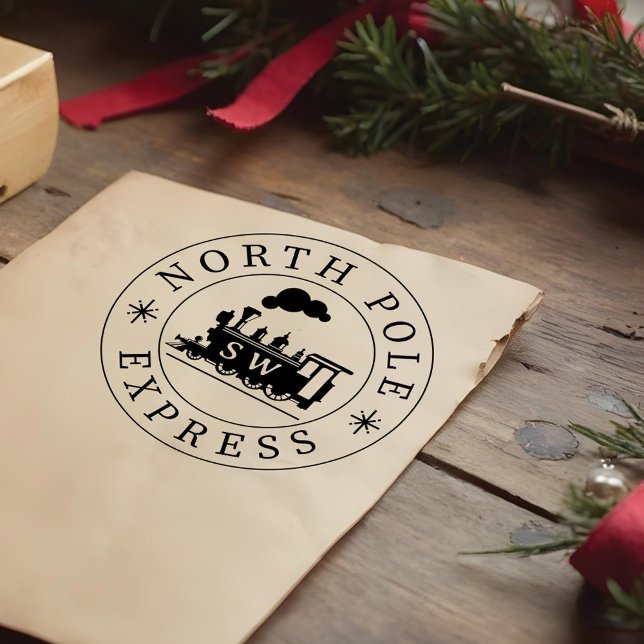Tampons Encreurs Train d'Express du pôle Nord de Noël Monogramme (Christmas North Pole Express Train Monogram Rubber Stamp)
