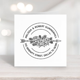 Tampons Encreurs Tribal Arrow Rose Flowers Round Family Adresse