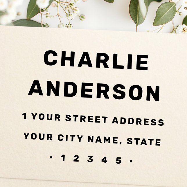 Tampons Encreurs Ttypographie en gras moderne nom minimal adresse d (Bold typography modern minimal name return address rubber stamp)