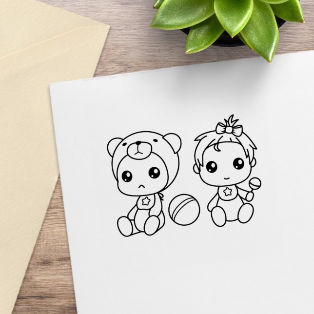 Tampons Encreurs Twins Girl Bear Baby Jumpsuit Couleur Me (Créateur téléchargé)