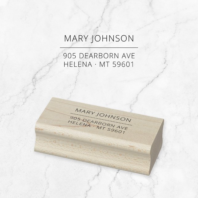 Tampons Encreurs Typographie moderne simple Adresse de retour perso (Modern wooden return address stamp with fine line. Basic typography address stamp.)