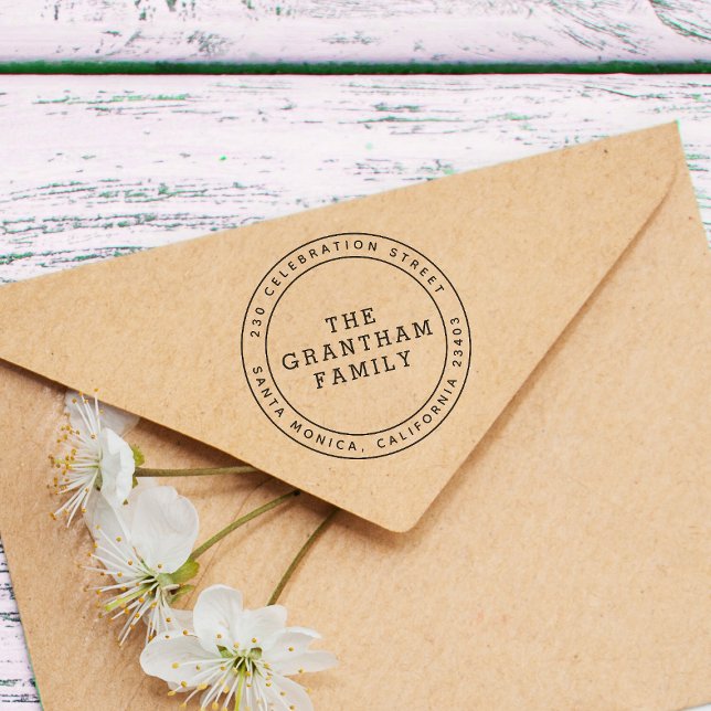 Tampons Encreurs Typographie simple Nom de famille Ronde Adresse de (Stamp Mock-up)
