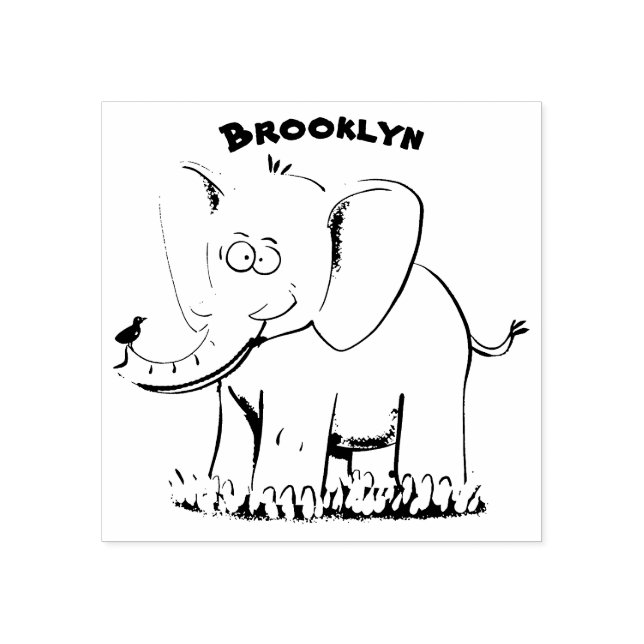 Tampons Encreurs Un joli éléphant drôle avec un oiseau sur le tronc (Impression)