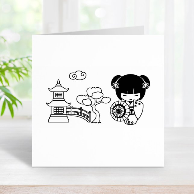 Tampons Encreurs Un parapluie asiatique Geisha Girl en Kimono Scrap (Créateur téléchargé)