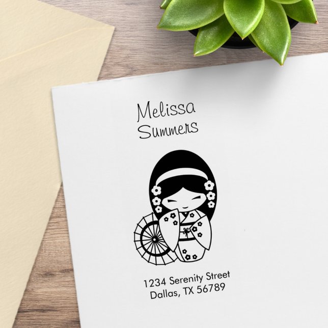 Tampons Encreurs Un parapluie japonais Geisha Girl en Kimono Adress (Créateur téléchargé)