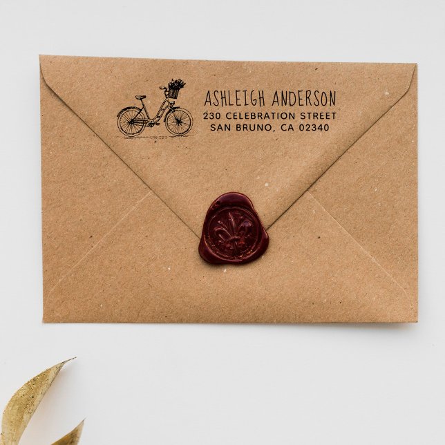 Tampons Encreurs Vélo Avec Fleurs Nom À La Main Adresse De Retour (Créateur téléchargé)