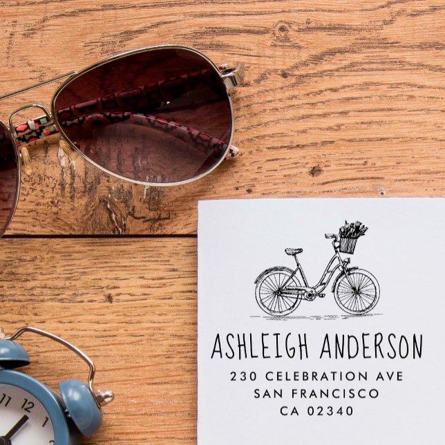 Tampons Encreurs Vélo Cute Avec Fleurs Nom Personnalisé Adresse de  (Créateur téléchargé)