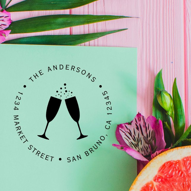 Tampons Encreurs Verres à champagne | Adresse de retour personnalis (Créateur téléchargé)